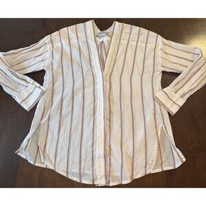 Vince Optic White Textured Stripe XS Women's Top Blouse Silk Blend